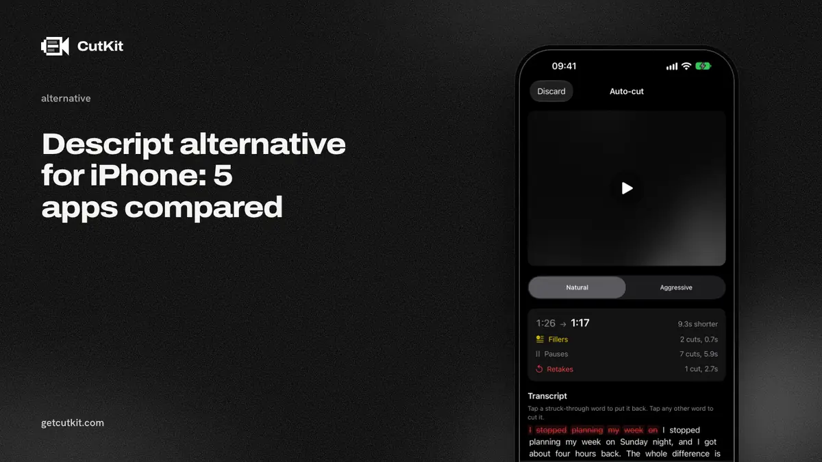 A Descript alternative for iPhone: CutKit cutting a take from its transcript