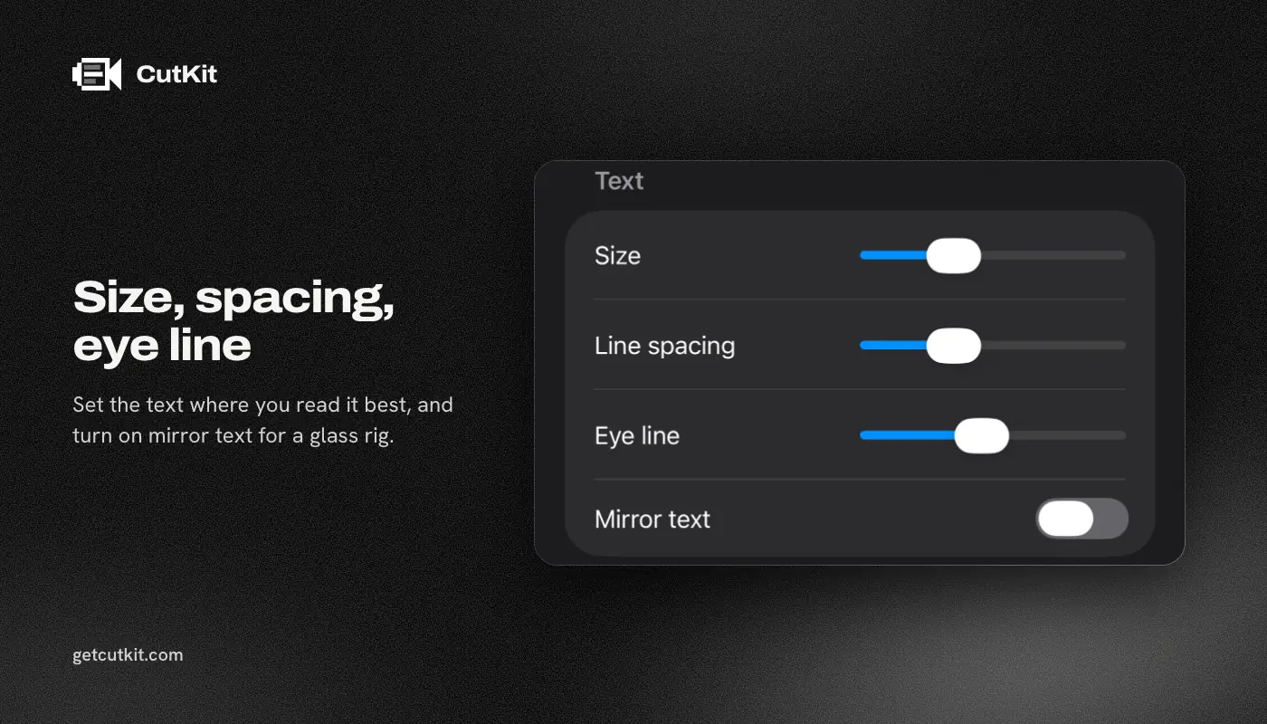 Teleprompter text size, line spacing and eye line settings for recording Shorts on iPhone